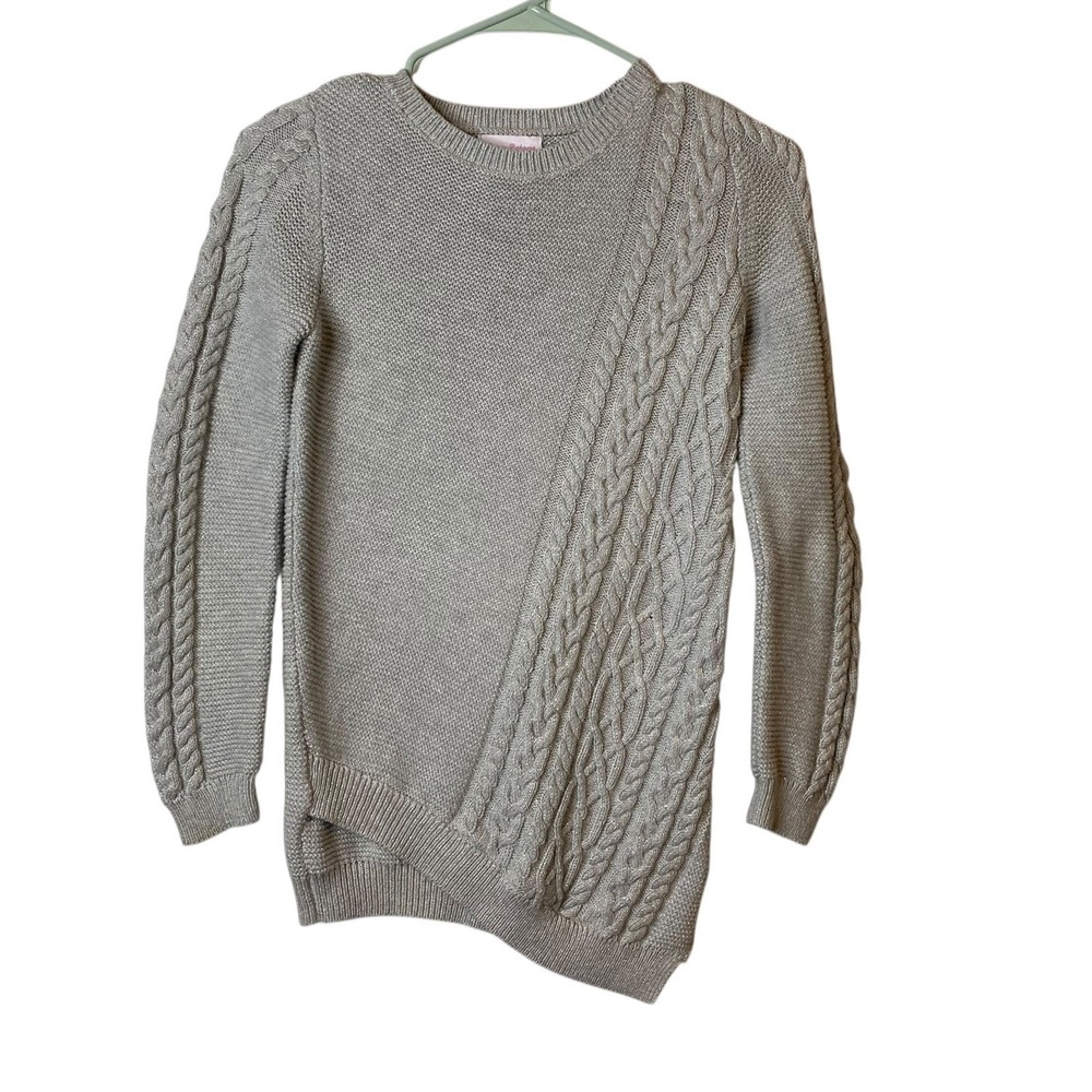 Tommy Bahama Cable Knit Sweater Asymmetrical Hem Blue Silver Size 12 Medium